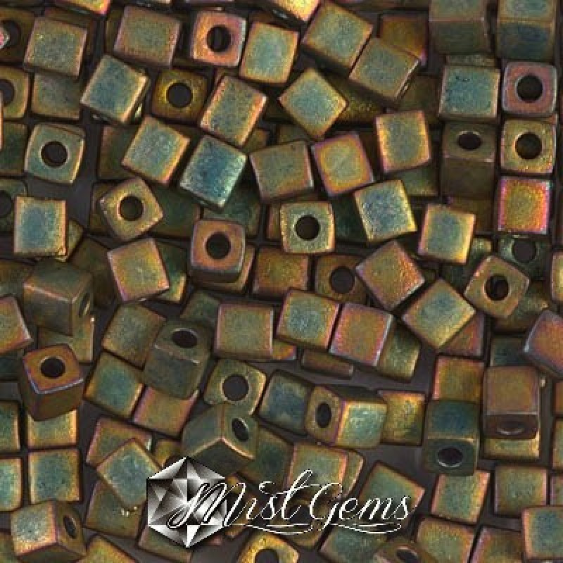 Miyuki Square Beads SB2035 Matte Metallic Kaki Iris-4mm