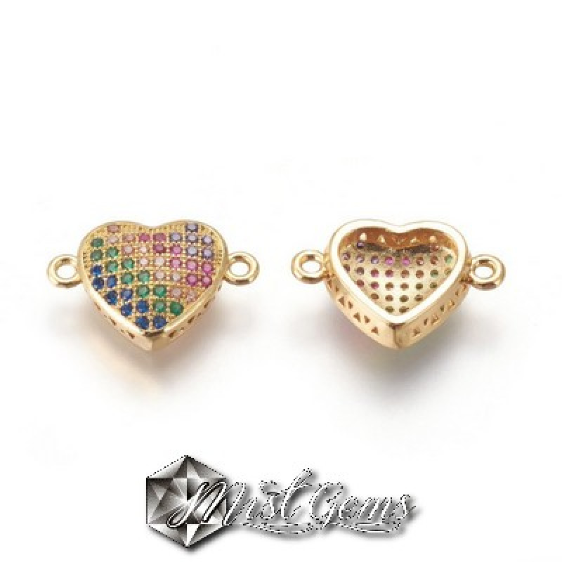 Inima placata cu Cubic Zirconia-Link din alama pentru bratari cu slider 