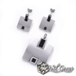 Set Cercei si Pandant din Inox cu Email Negru