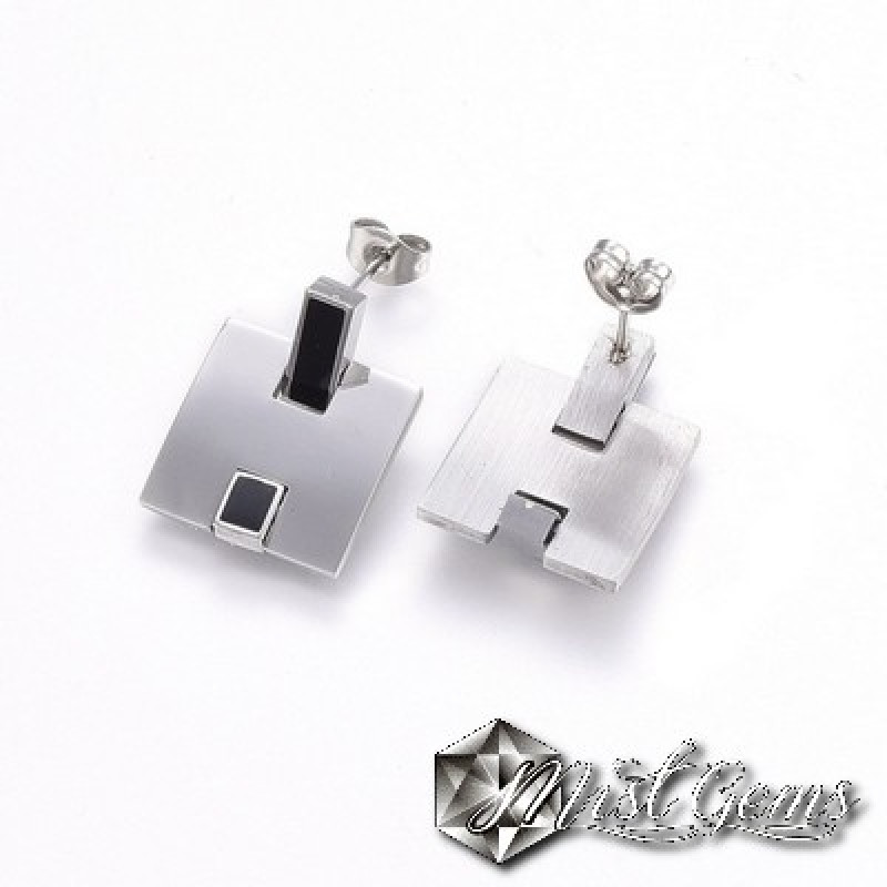 Set Cercei si Pandant din Inox cu Email Negru