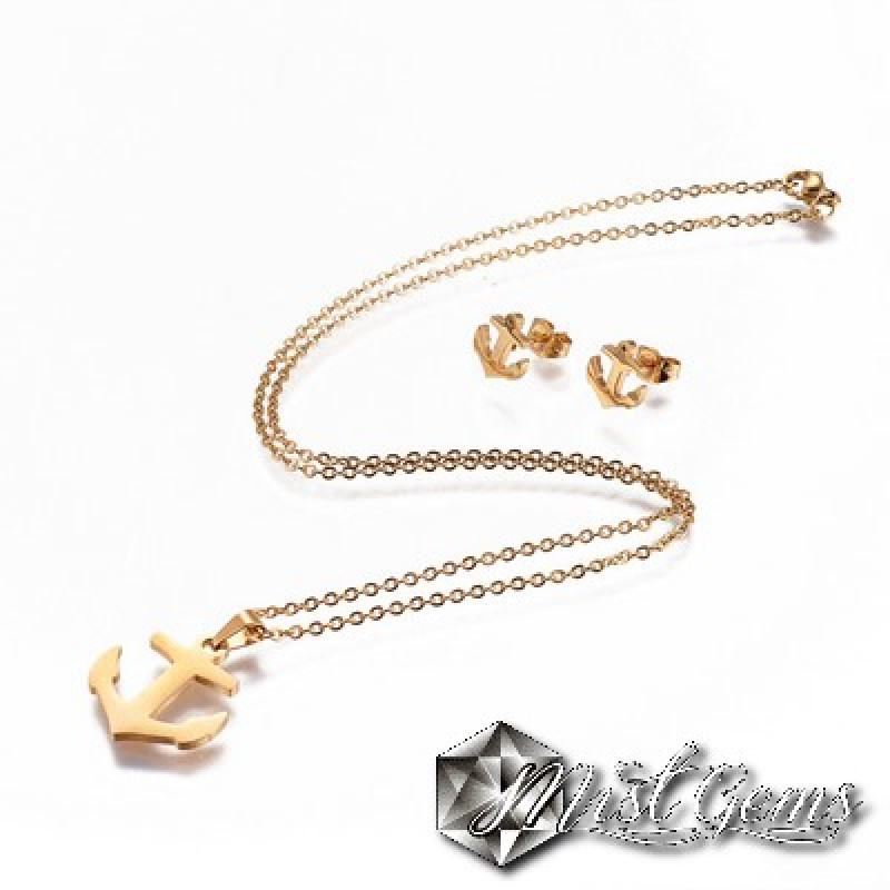 Set Colier Inox cu Pandant si Cercei Ancora