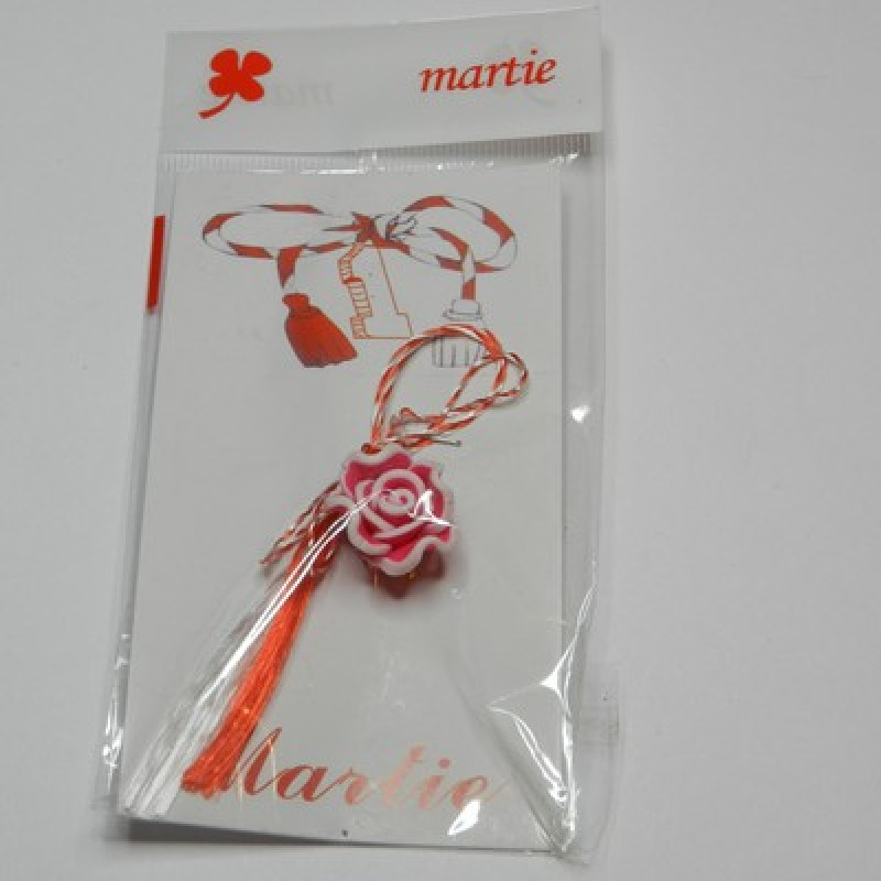 Martisor Trandafir Colorata cu Margine Alba din FIMO-30 buc