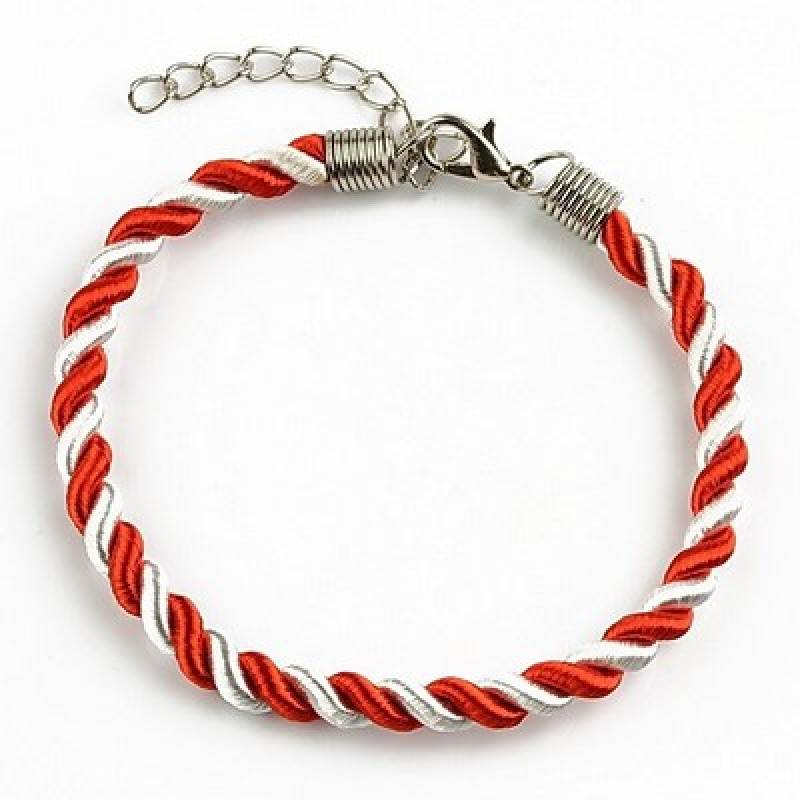 Bratara Martisor-Snur Alb-Rosu 19cm.-10buc