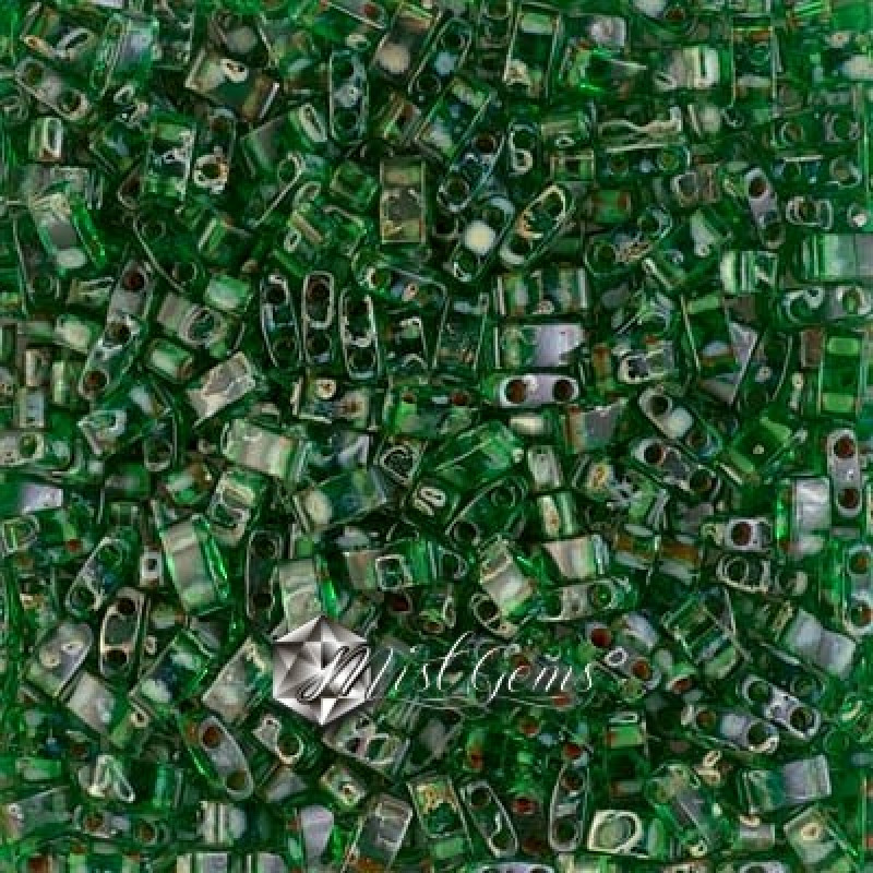 Miyuki Half-Tila 4507-Opaque Transparent Picasso Green-HTL4507