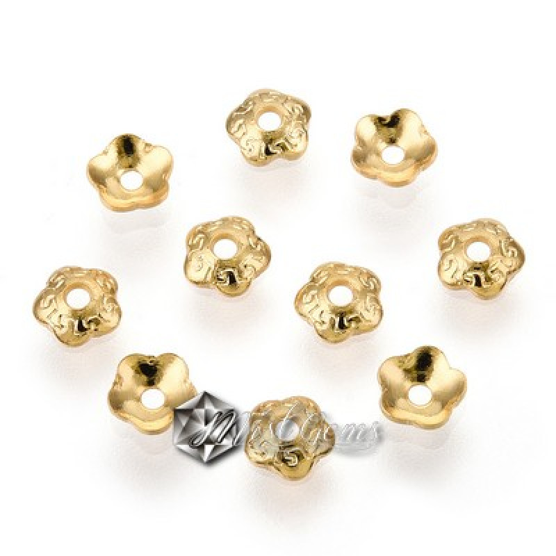Capac inox placat cu Aur 18k-4mm-floare-20 buc.
