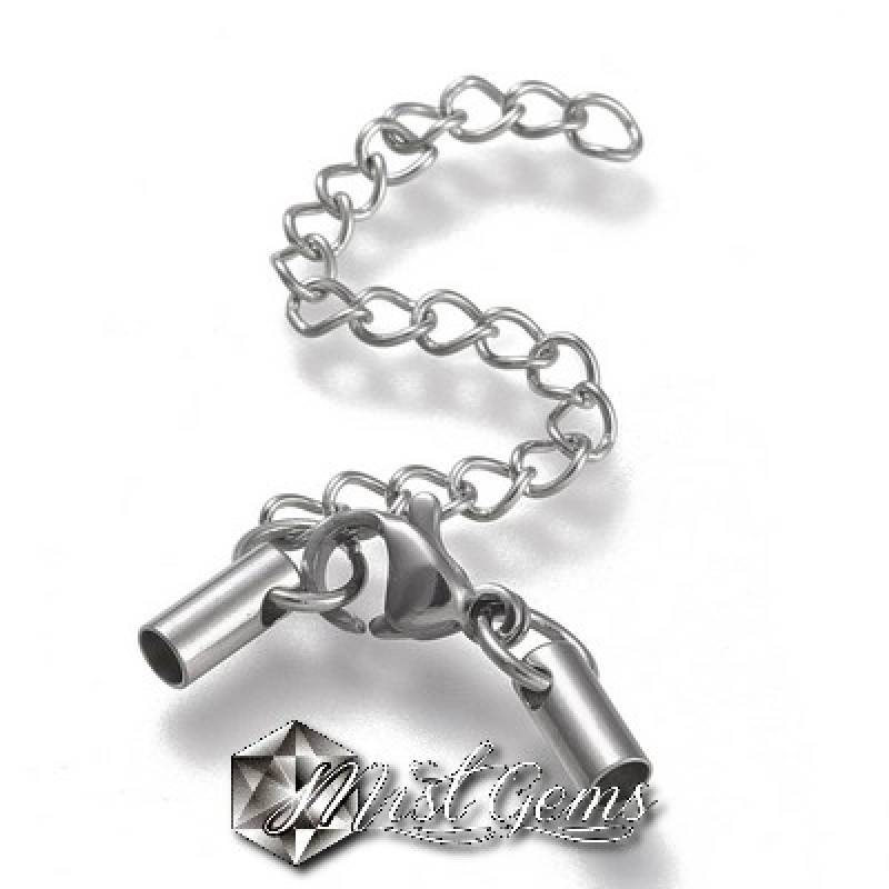 Set Inchizatoare Lobster cu Terminatii Inox pentru Snur 2.5mm cu lant extensie