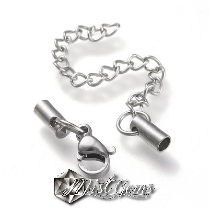 Set Inchizatoare Lobster cu Terminatii Inox pentru Snur 2.5mm cu lant extensie