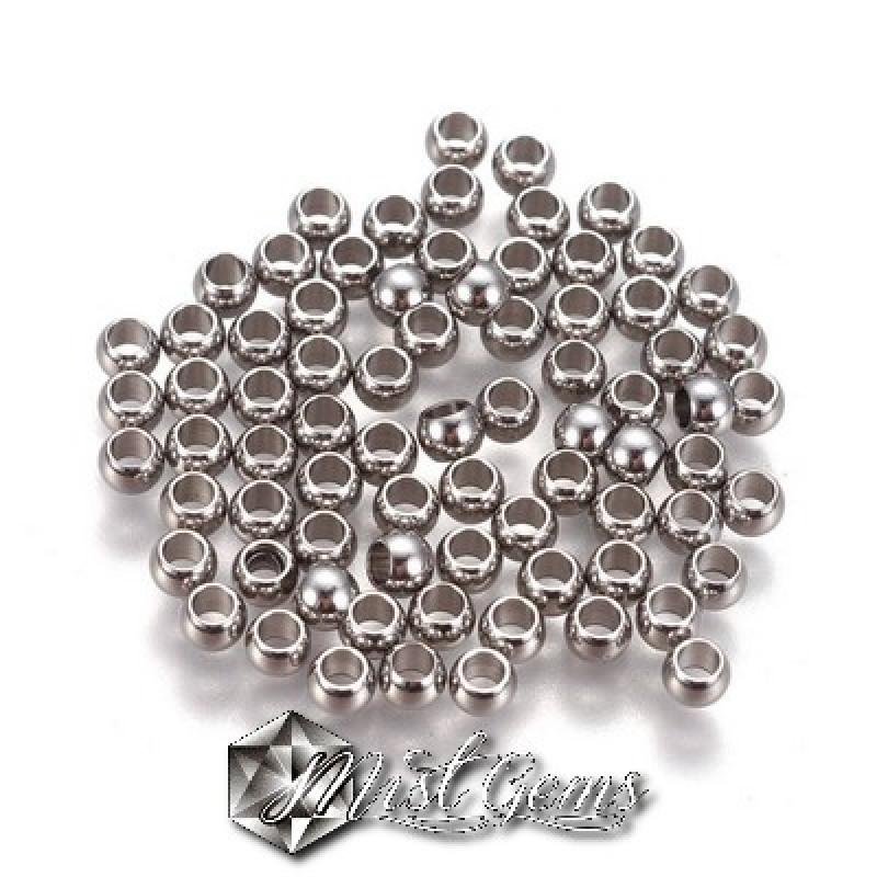 Margele din Inox placate in vacuum,argintii-3X2mm -20 buc.