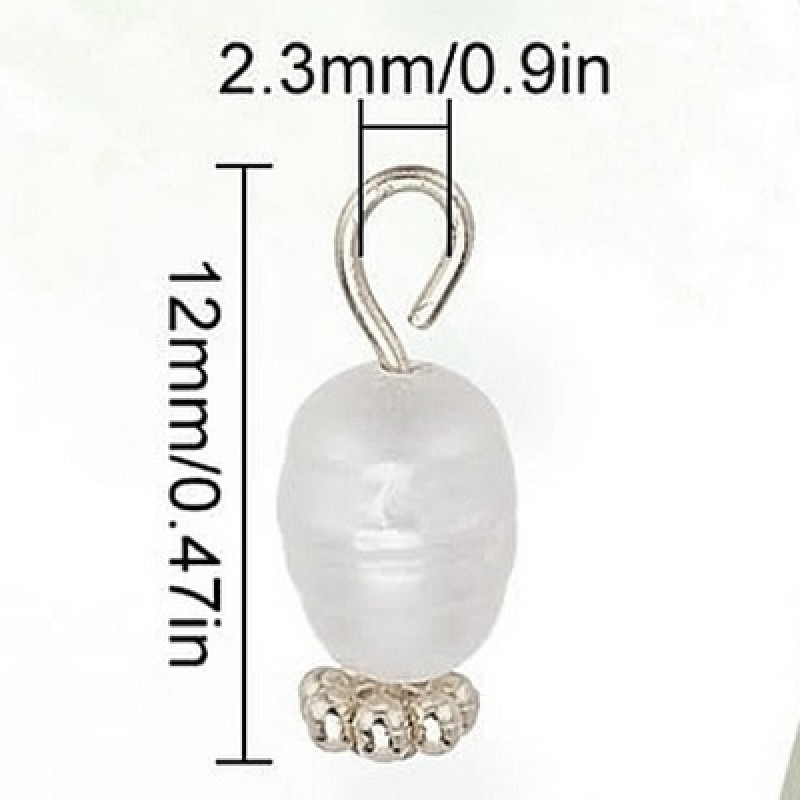 Pandant cu Perla din Inox Placat cu Argint -12mm-2 buc