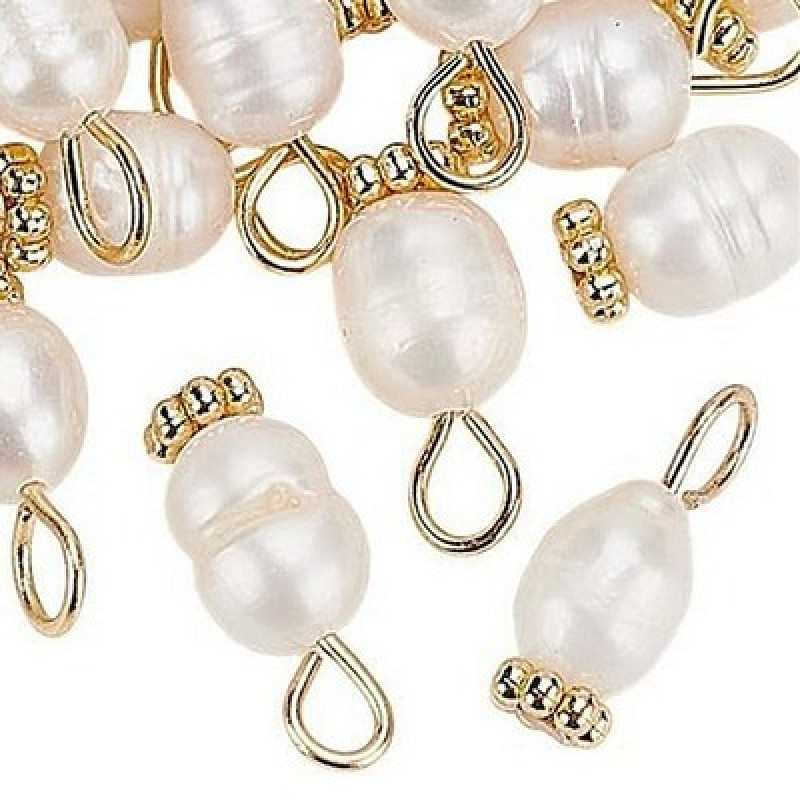 Pandant cu Perla din Inox Placat cu Aur 18k -12mm-2 buc