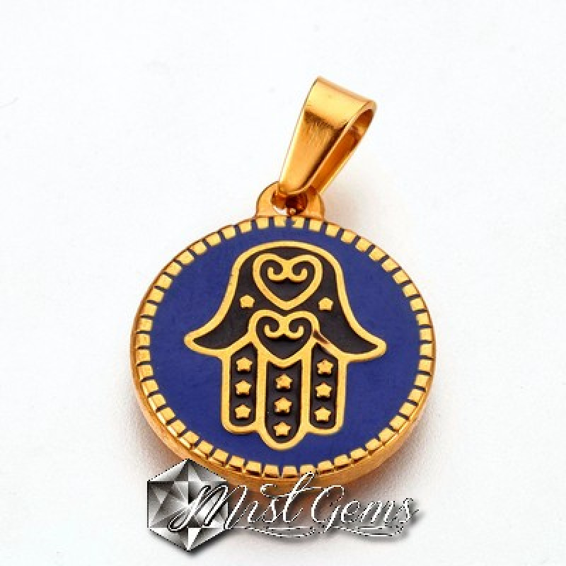 Pandantiv din Inox  cu "Hamsa Hand "din Email Albastru 