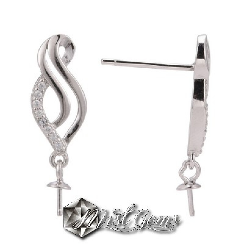 Baza Confectionat Cercei din Argint 925-Arabesque-cu Cubic Zirconia-22X6.5mm -1pereche