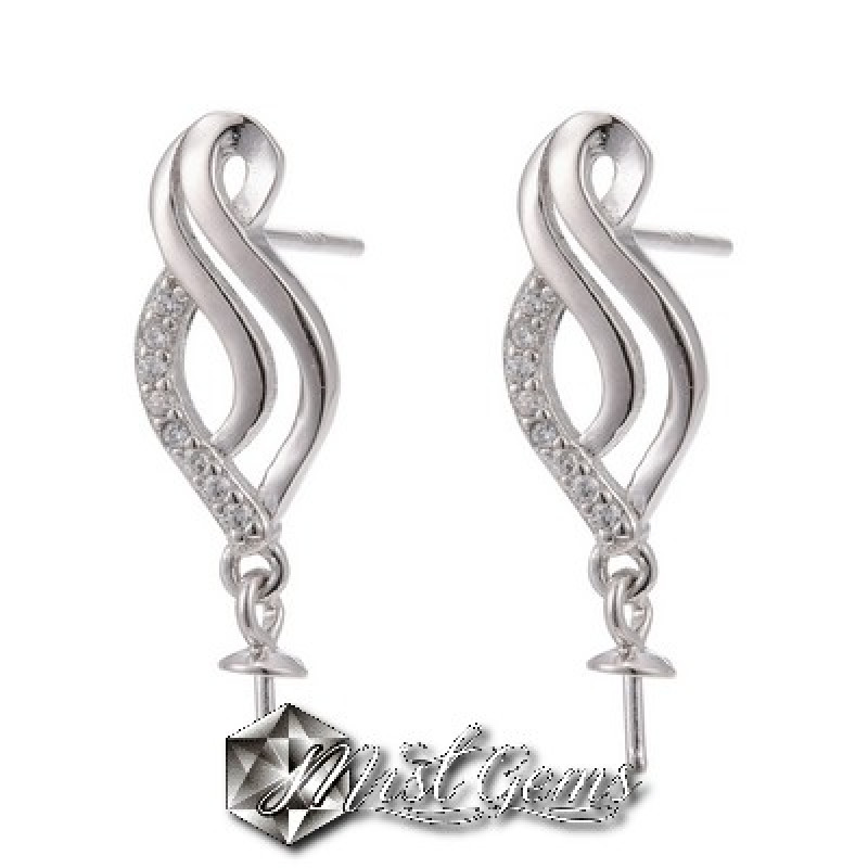 Baza Confectionat Cercei din Argint 925-Arabesque-cu Cubic Zirconia-22X6.5mm -1pereche