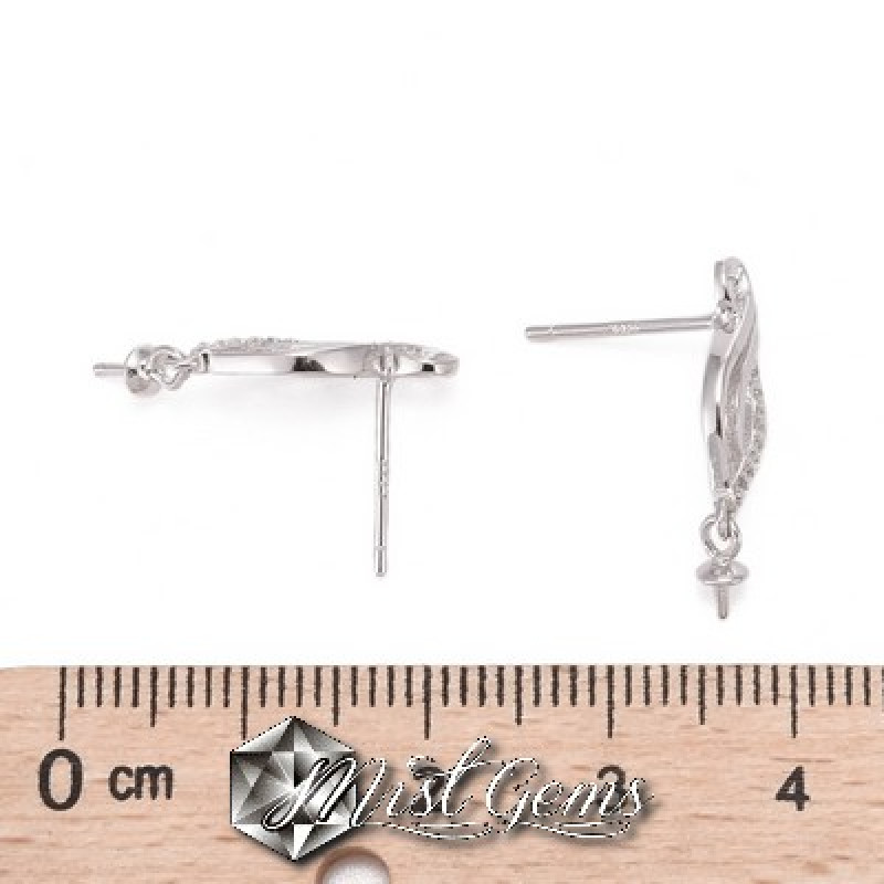 Baza Confectionat Cercei din Argint 925-Arabesque-cu Cubic Zirconia-22X6.5mm -1pereche