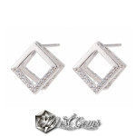 Baza Confectionat Cercei din Argint 925-Romb-cu Cubic Zirconia-10X10mm -1pereche