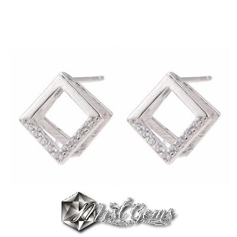 Baza Confectionat Cercei din Argint 925-Romb-cu Cubic Zirconia-10X10mm -1pereche