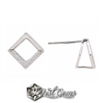 Baza Confectionat Cercei din Argint 925-Romb-cu Cubic Zirconia-10X10mm -1pereche