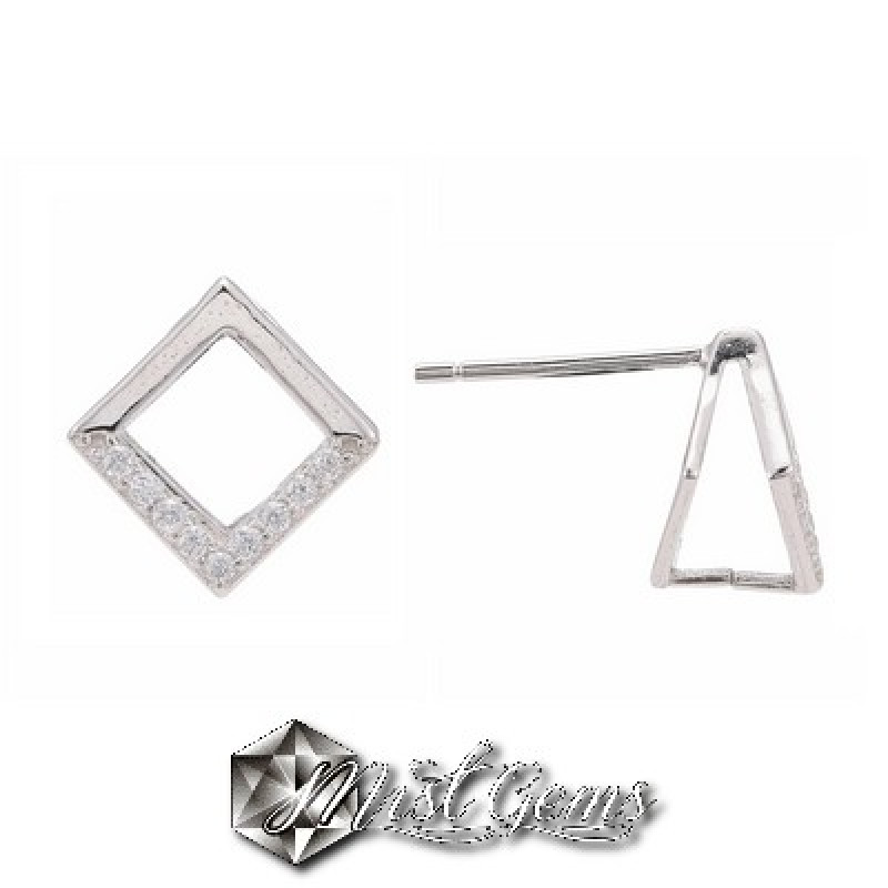 Baza Confectionat Cercei din Argint 925-Romb-cu Cubic Zirconia-10X10mm -1pereche