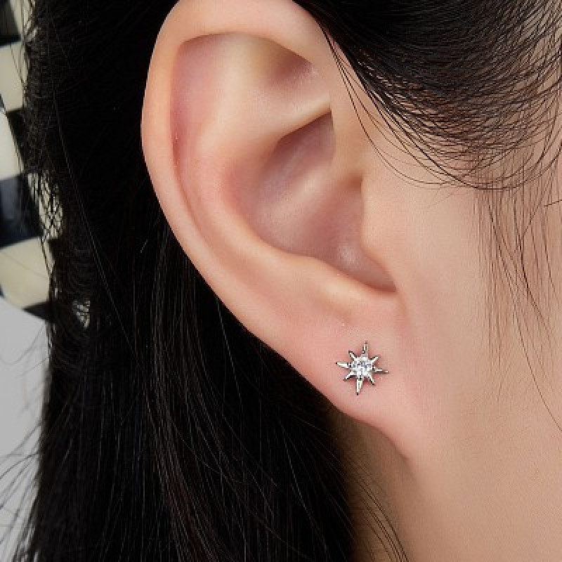 Cercei din Argint 925-Stea cu Cubic Zirconia -1pereche