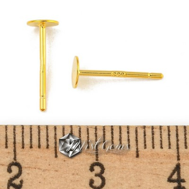Baza Confectionat Cercei din Argint 925 Placat cu Aur 18k-cu Platou 5mm -1pereche