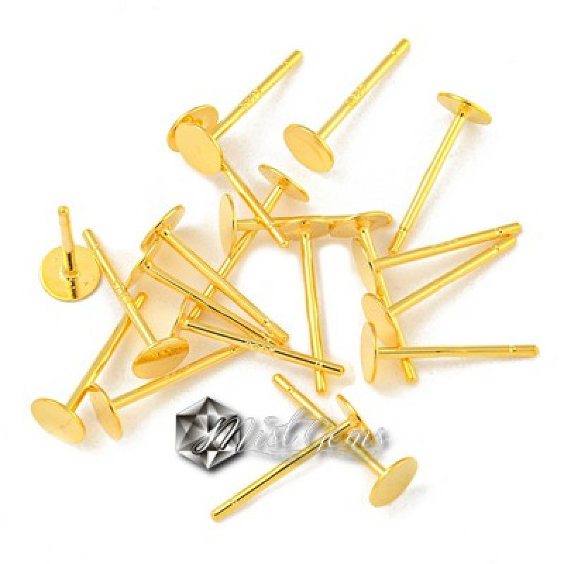 Baza Confectionat Cercei din Argint 925 Placat cu Aur 18k-cu Platou 5mm -1pereche