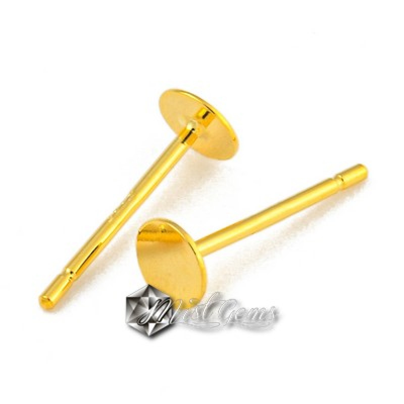 Baza Confectionat Cercei din Argint 925 Placat cu Aur 18k-cu Platou 5mm -1pereche