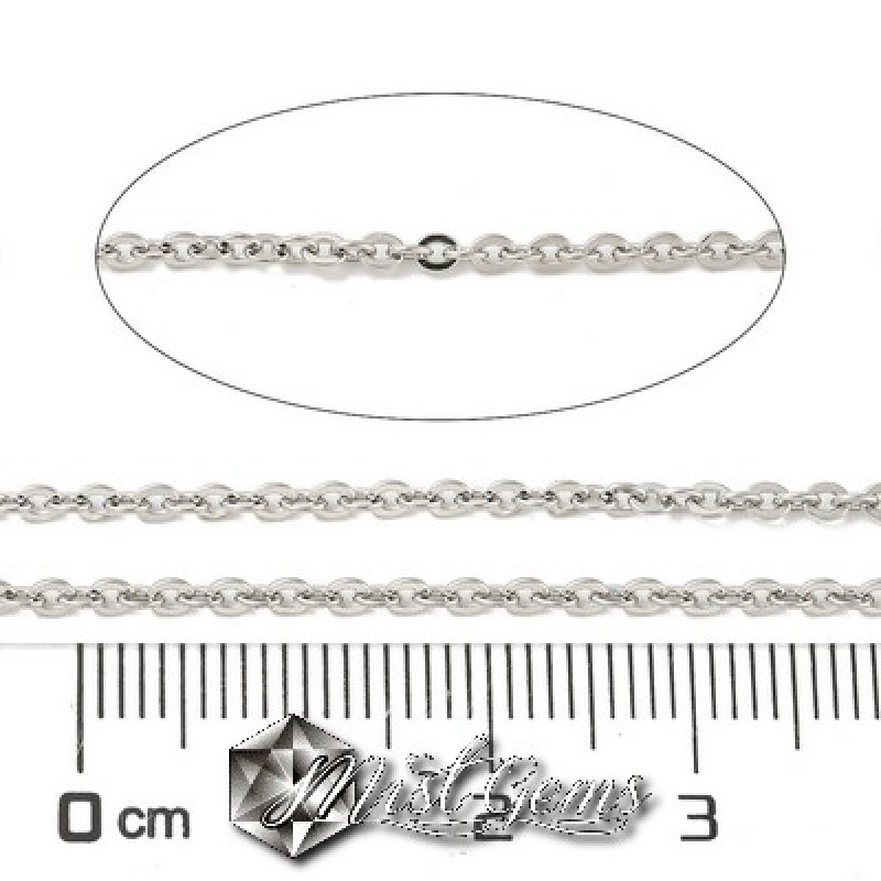 20 cm.Lant din Argint 925 Zale Plate Placat cu Rodiu - 2X1.7mm 