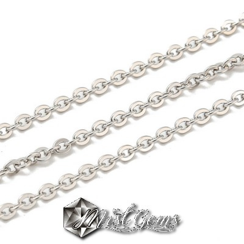 20 cm.Lant din Argint 925 Zale Plate Placat cu Rodiu - 2X1.7mm 