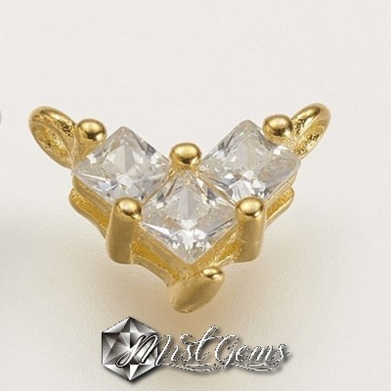 Element de Legatura din Argint 925 Placat cu Aur 18k-Inima Stlizata cu Cubic Zirconia -1buc