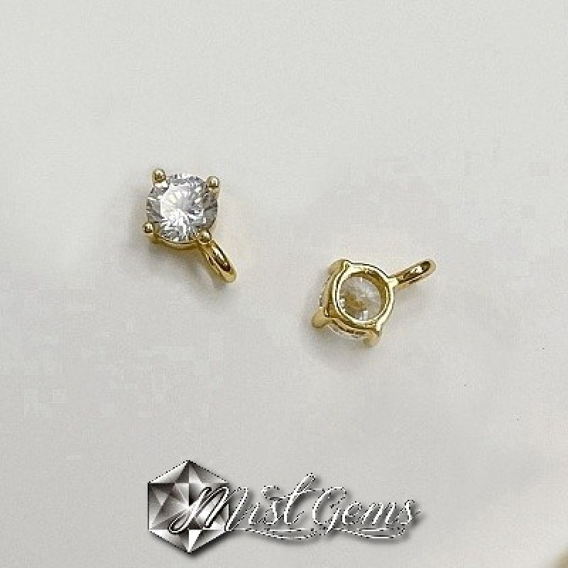 Charm  (mic pandantiv) din Argint 925 Placat cu Aur 18k-Caseta cu Cubic Zirconia-3.5mm -1buc