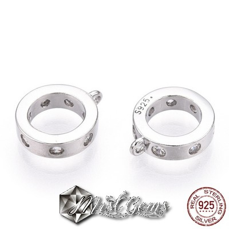 Charm  (pandantiv mic) din Argint 925 Placat cu Platina-Cerc cu 6 Puncte Cubic Zirconia si anou-1buc