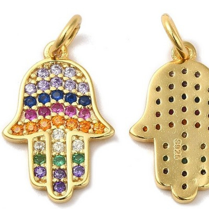 Pandantiv din Argint 925 Placat cu Aur 18k-Hamsa Hand/Hand of Miriam-1buc