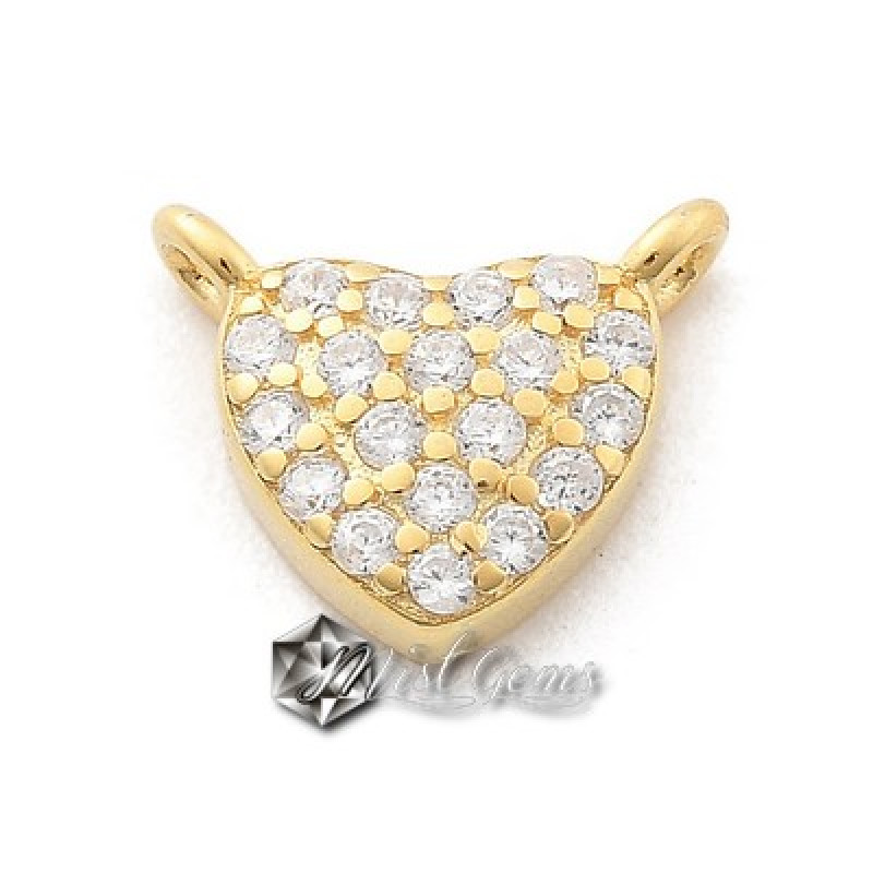 Element de Legatura din Argint 925 Placat cu Aur 18k-Inima cu Cubic Zirconia -1buc