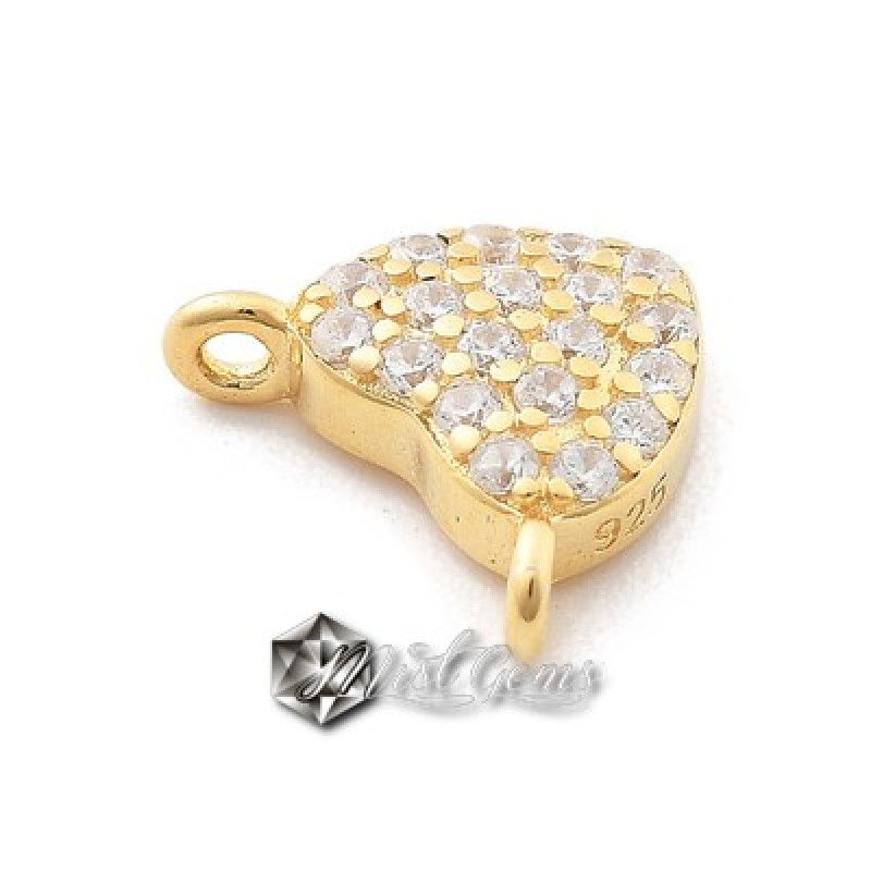 Element de Legatura din Argint 925 Placat cu Aur 18k-Inima cu Cubic Zirconia -1buc
