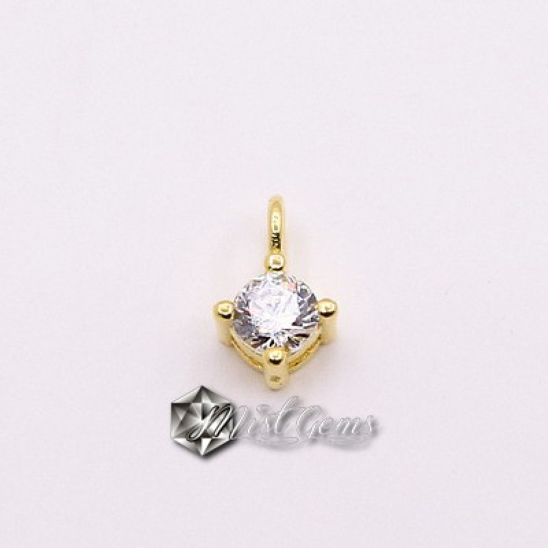 Charm  (mic pandantiv) din Argint 925 Placat cu Aur 18k -Caseta cu Cubic Zirconia Transparenta-4.8mm -1buc
