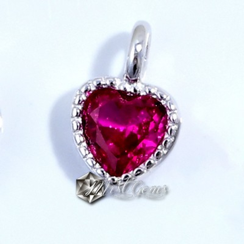 Charm  (mic pandantiv) din Argint 925 -Inima cu Cubic Zirconia Rosie-4mm -1buc