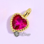 Charm din Argint 925,placat cu aur 18k -Inima cu Cubic Zirconia Rosie-4mm -1buc