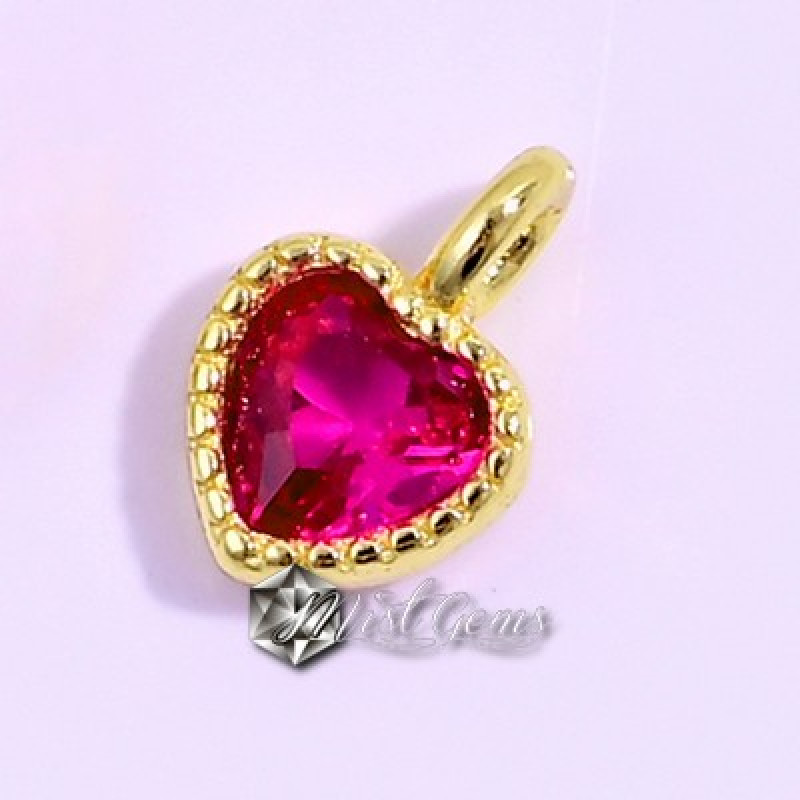 Charm (pandantiv mic) din Argint 925,placat cu aur 18k -Inima cu Cubic Zirconia Rosie-4mm -1buc