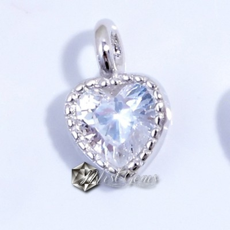 Charm  (mic pandantiv) din Argint 925 -Inima cu Cubic Zirconia Transparenta-4mm -1buc