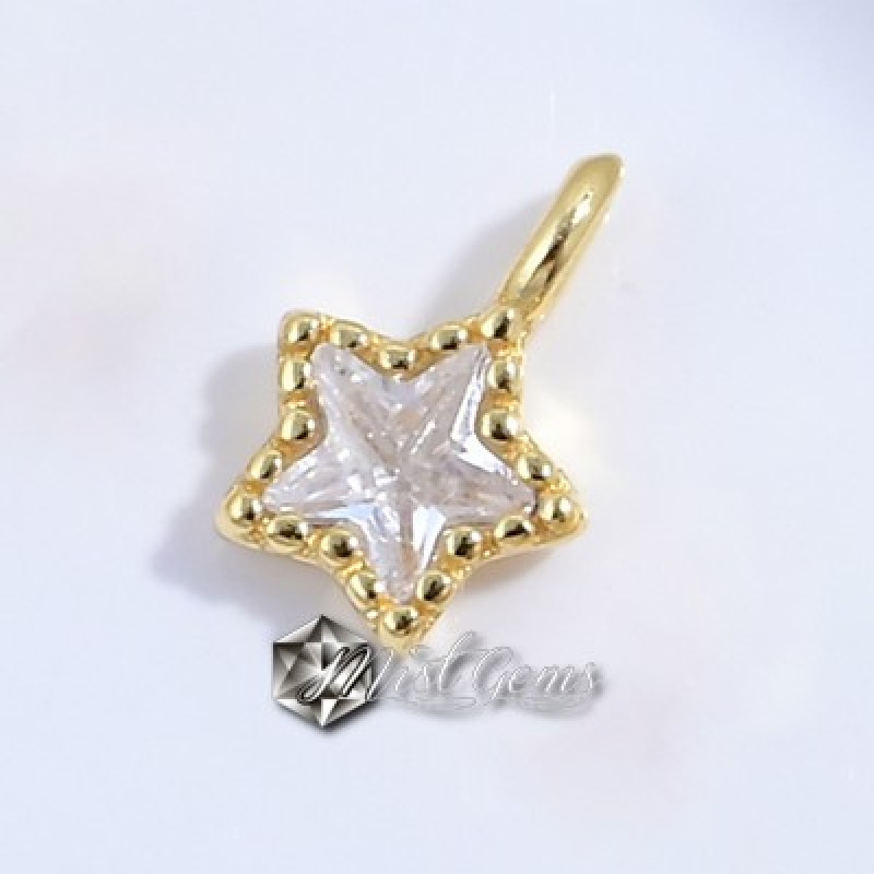 Charm (pandantiv mic) din Argint 925,placat cu aur 18k -Stea cu Cubic Zirconia Transparenta-4.3mm -1buc