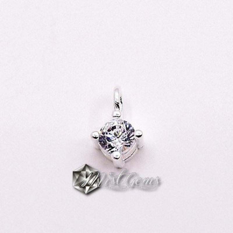 Charm  (mic pandantiv) din Argint 925 -Caseta cu Cubic Zirconia Transparenta-4.8mm -1buc
