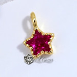 Charm (pandantiv mic) din Argint 925,placat cu aur 18k -Stea cu Cubic Zirconia Rosie-4.3mm -1buc