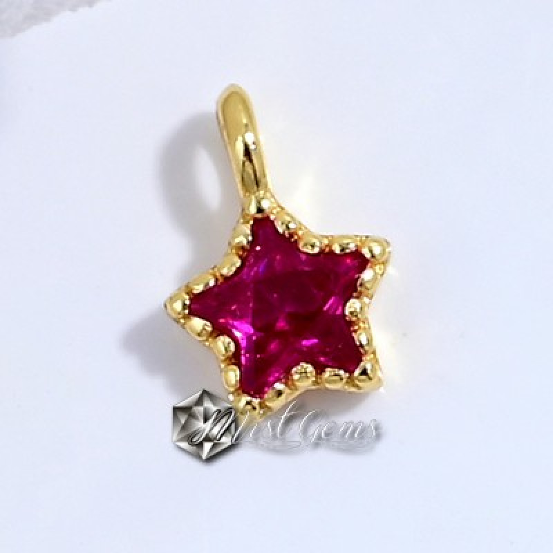 Charm (pandantiv mic) din Argint 925,placat cu aur 18k -Stea cu Cubic Zirconia Rosie-4.3mm -1buc