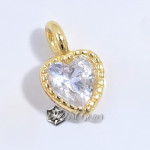 Charm (pandantiv mic) din Argint 925,placat cu aur 18k -Inima cu Cubic Zirconia Transparenta-4mm -1buc