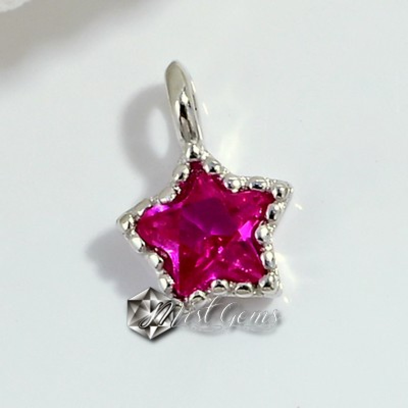 Charm din Argint 925-Stea cu Cubic Zirconia Magenta-4.3mm -1buc