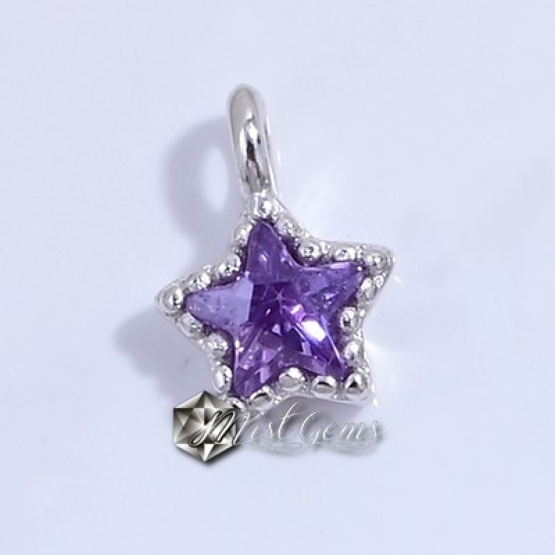Charm din Argint 925-Stea cu Cubic Zirconia Lila-4.3mm -1buc