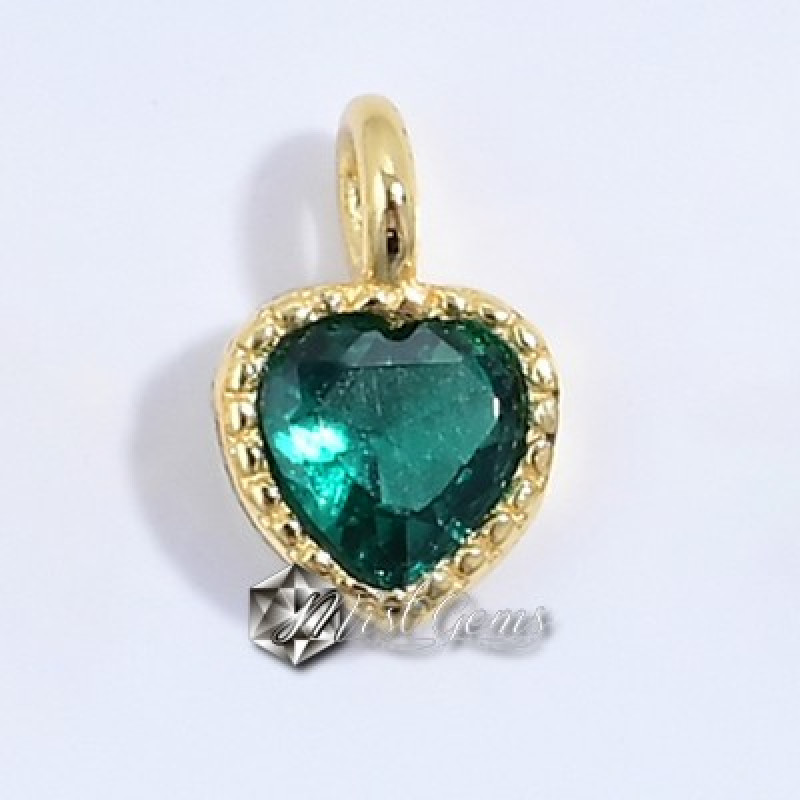 Charm (pandantiv mic) din Argint 925,placat cu aur 18k -Inima cu Cubic Zirconia Verde-4mm -1buc