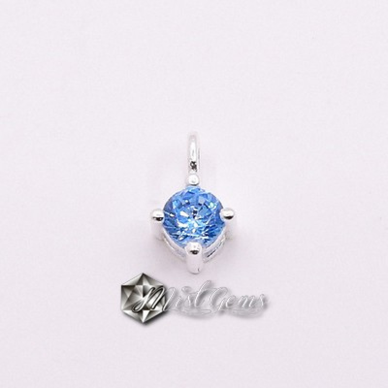 Charm (mic pandantiv) din Argint 925 -Caseta cu Cubic Zirconia Aqua-4.8mm -1buc