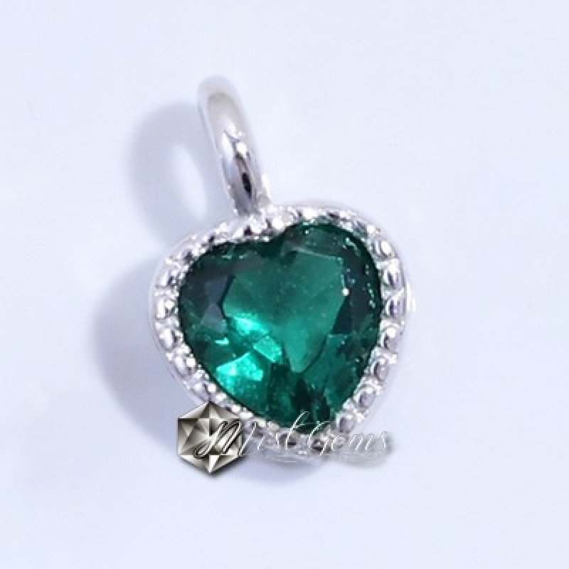 Charm din Argint 925-Inima cu Cubic Zirconia Verde-4mm -1buc