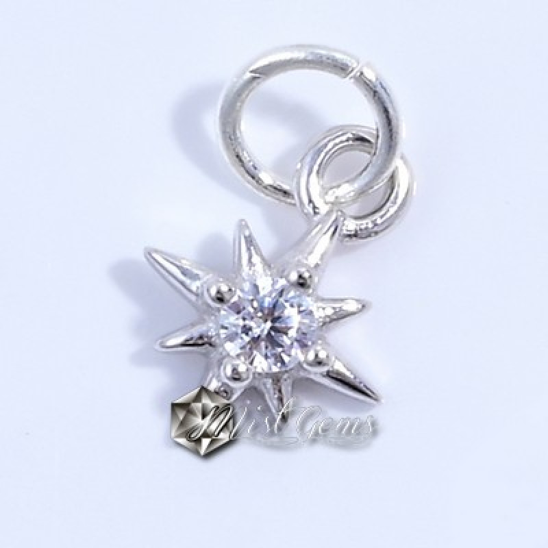 Charm (pandantiv mic) din Argint 925-"Roza Vanturilor" cu Cubic Zirconia Transparent-6mm -1buc